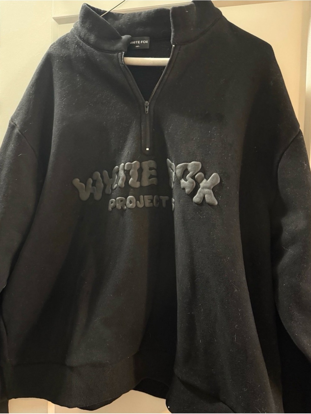 White Fox Boutique Black Puff Logo Half-Zip Sweatshirt